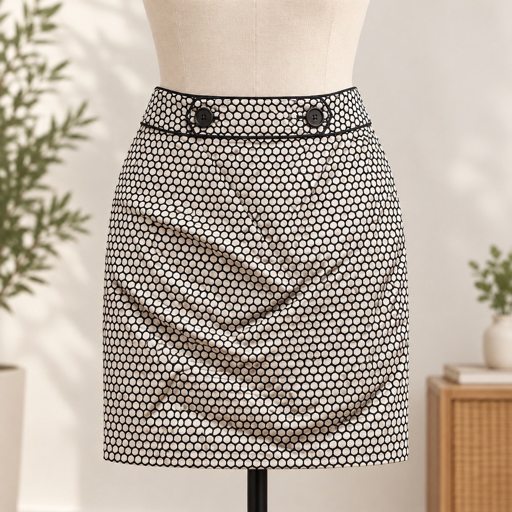 Ann Taylor Pencil Skirt Womens 2P White Black Honeycomb Geometric Draped Petites